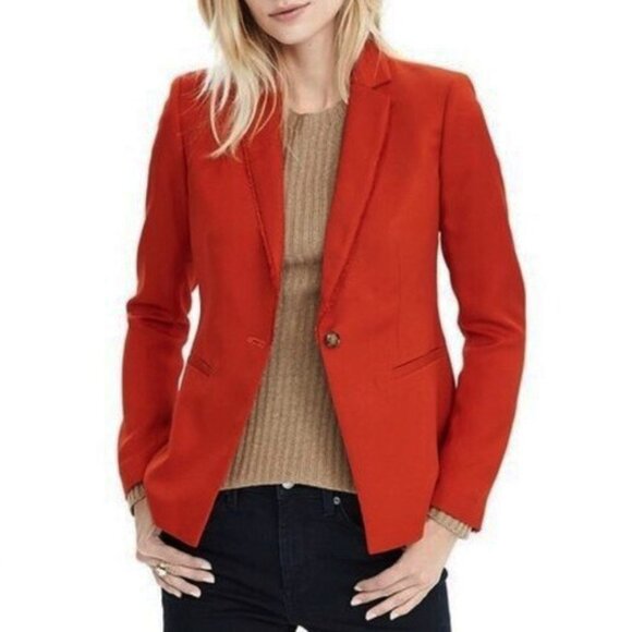 New BR Rayon Fringe Trim Blazer Rust Orange 4, S $168 - Picture 1 of 6